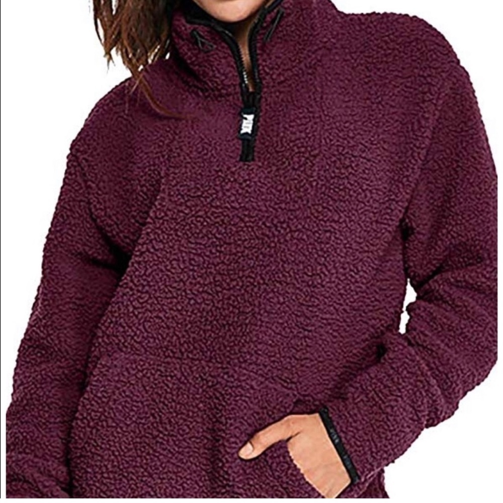 Victoria's Secret Pink Sherpa Teddy 1/4 Zip Pullover